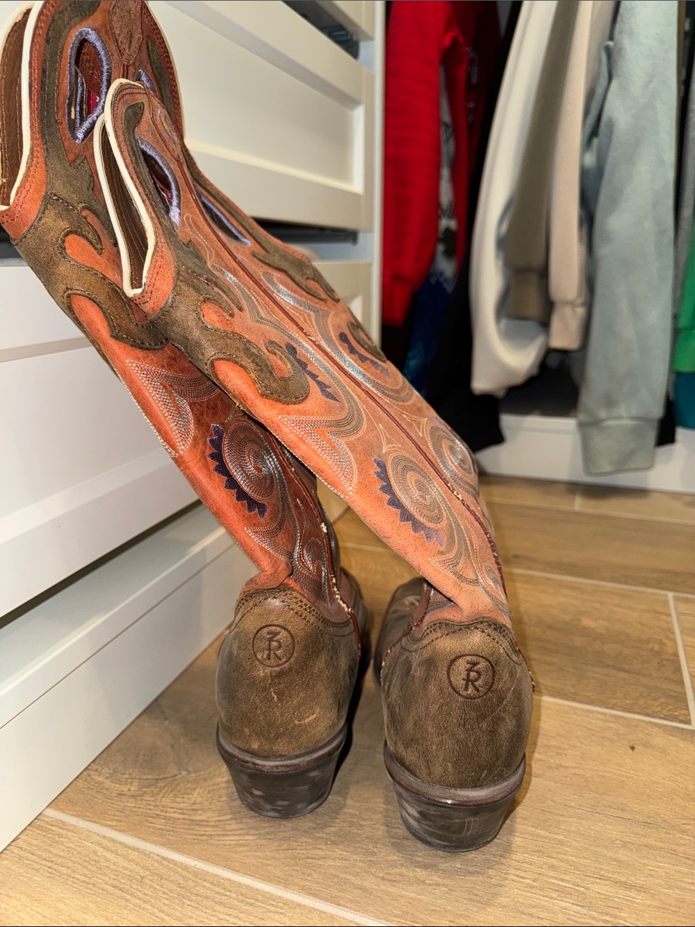 Tony Lama Brown Leather Embroidered Western Boots - Picture 4 of 4